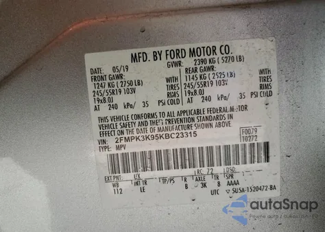 2019 Ford Edge Titanium из США, поврежденный, VIN 2FMPK3K95KBC23315